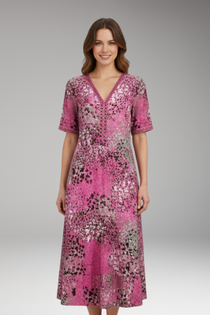 Women's Midi Dress with V Neck and Side Pockets