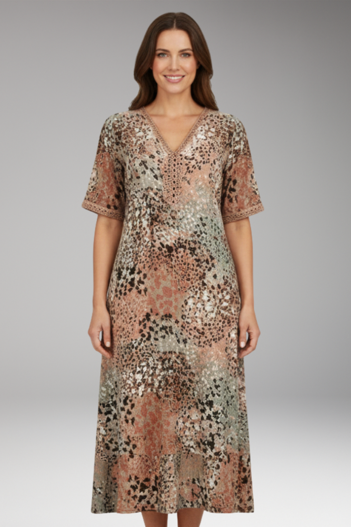 Women's Midi Dress with V Neck and Side Pockets