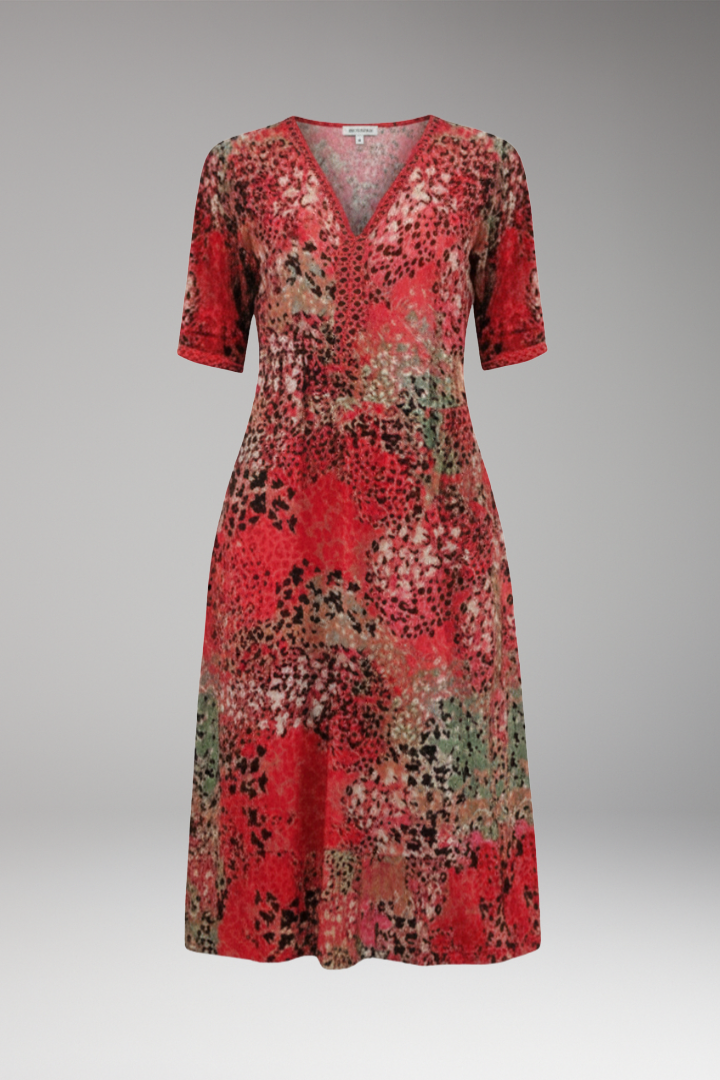 Women's Midi Dress with V Neck and Side Pockets
