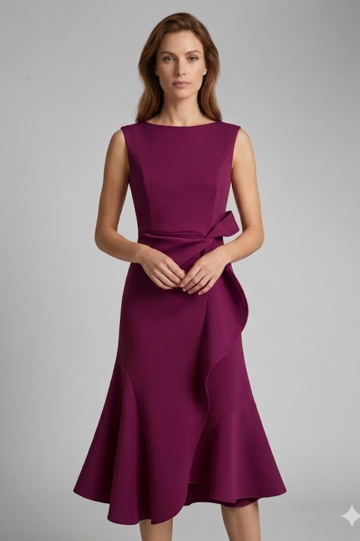 Women’s Midi Dress with Wrap Detail and Asymmetrical Hem
