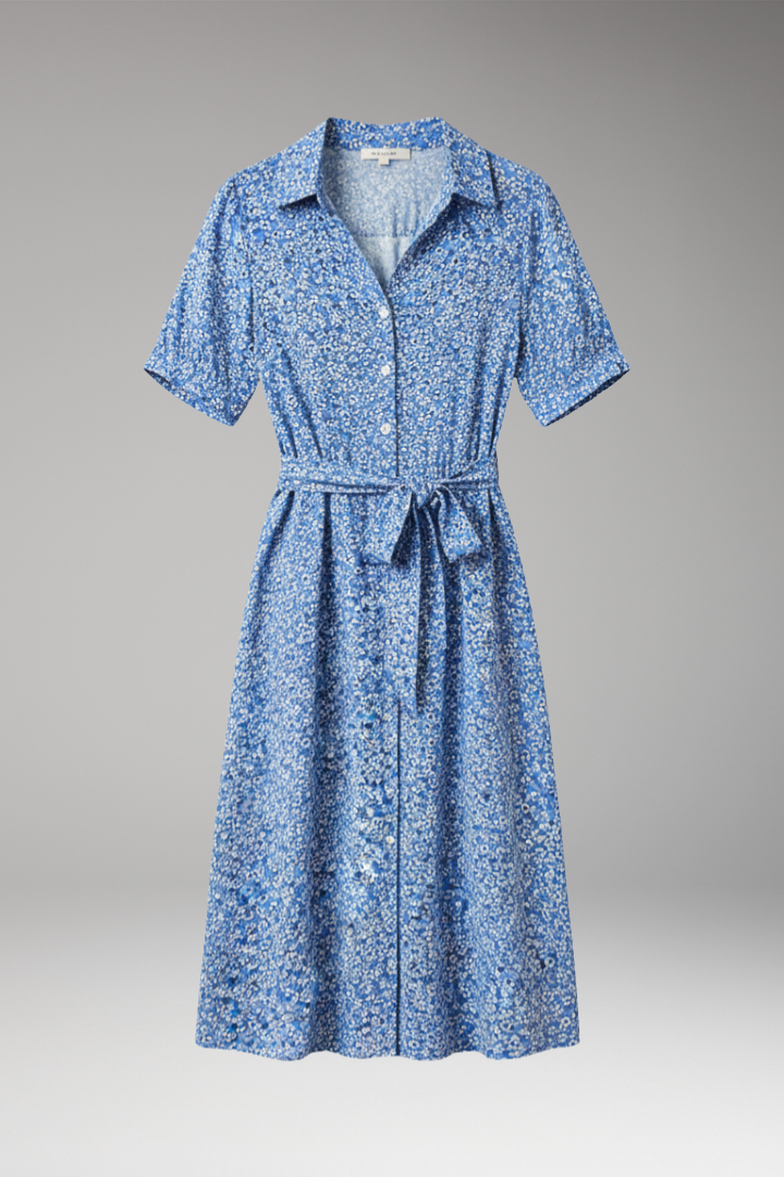 Women's Midi Shirt Dress with V Neck and Waist Tie