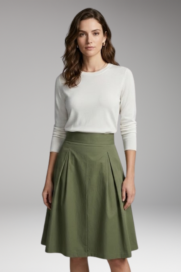 Women’s Midi Skirt with High-Waist and Bow Detail