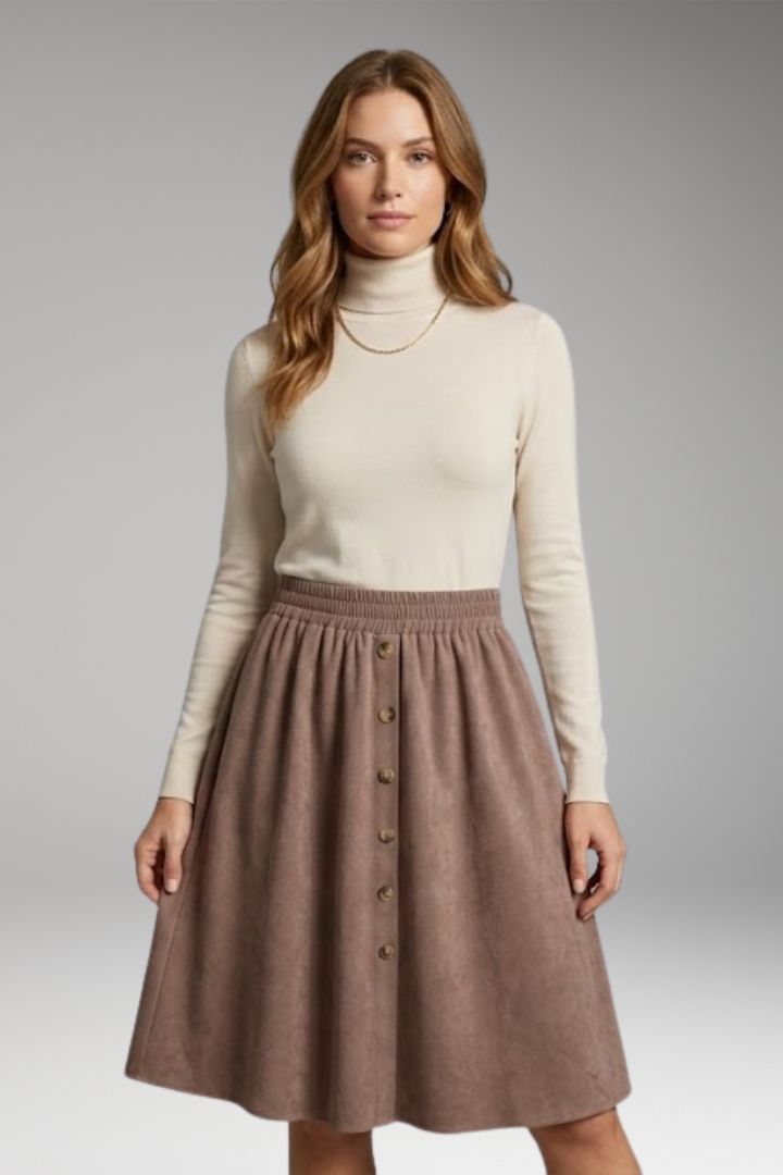 Women’s Midi Skirt with High Waist and Elastic Waistband