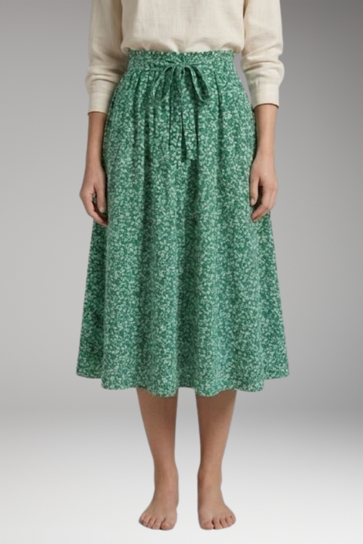 Women’s Midi Skirt with High Waist and Floral Print