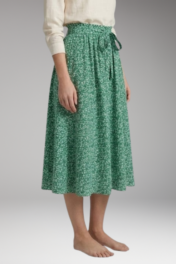 Women’s Midi Skirt with High Waist and Floral Print