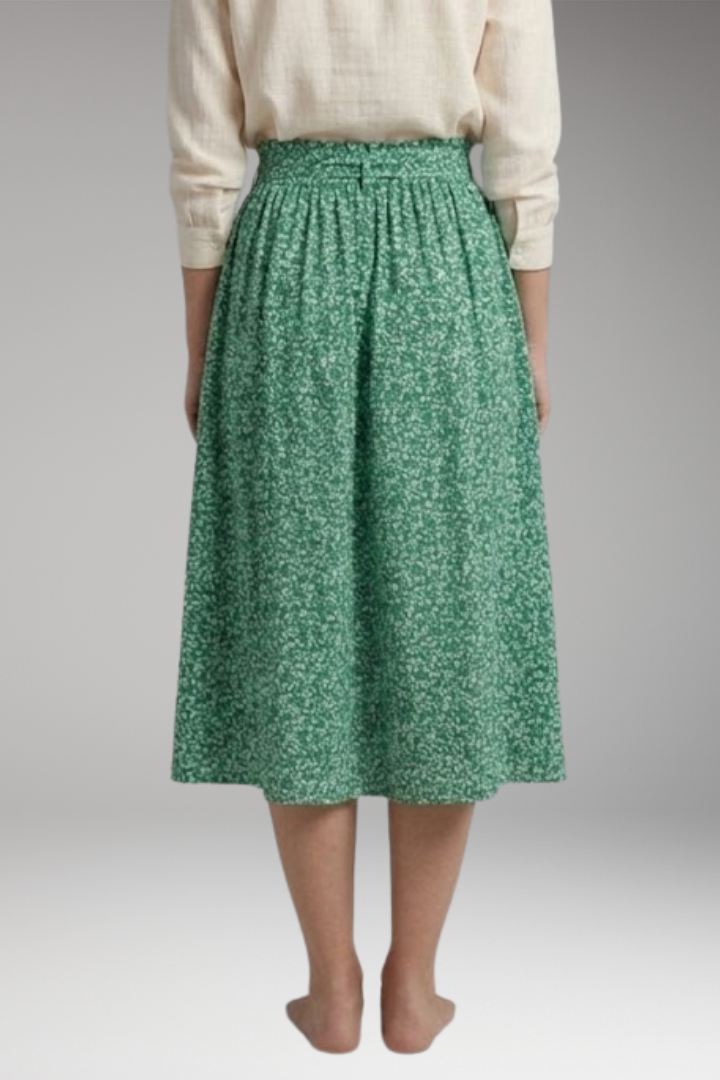 Women’s Midi Skirt with High Waist and Floral Print