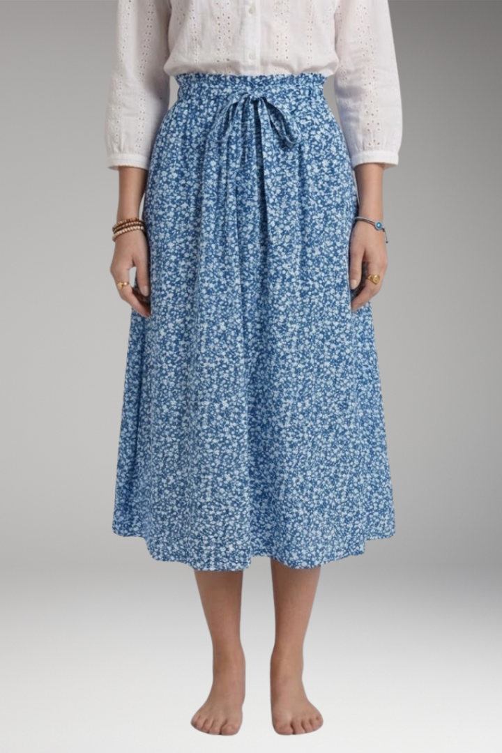Women’s Midi Skirt with High Waist and Floral Print