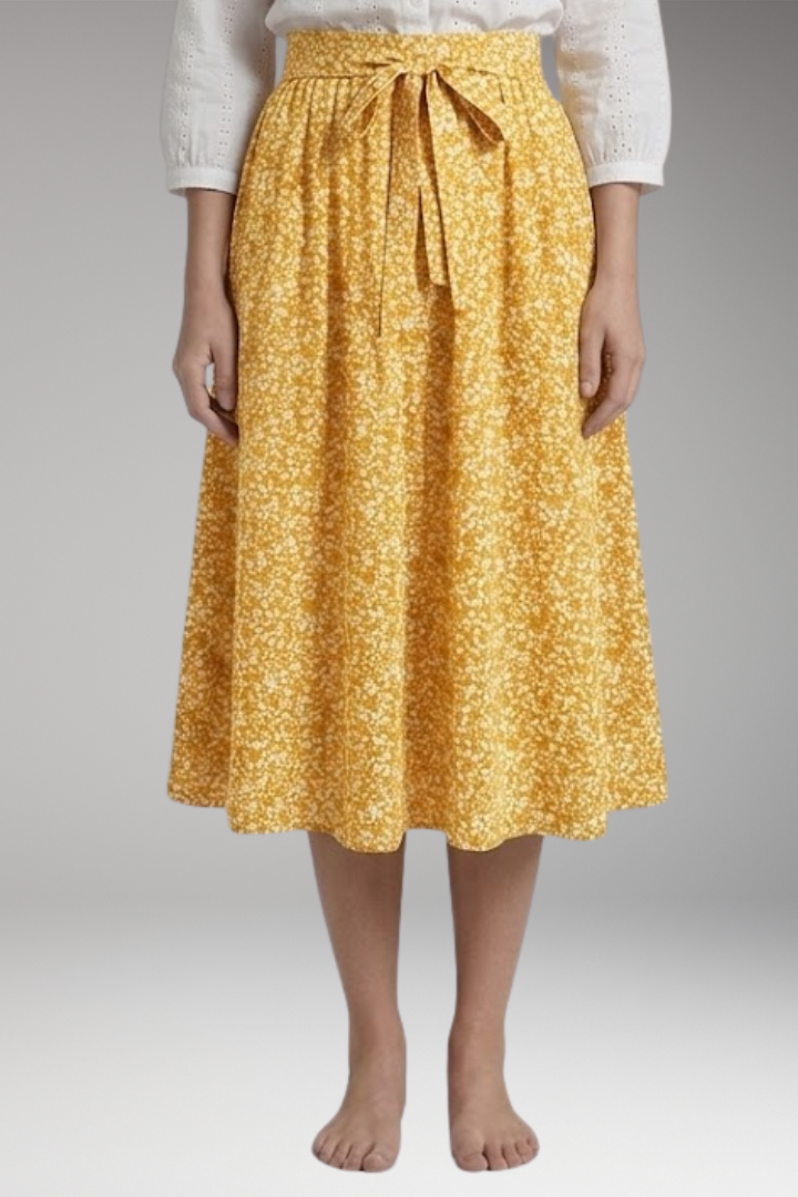 Women’s Midi Skirt with High Waist and Floral Print
