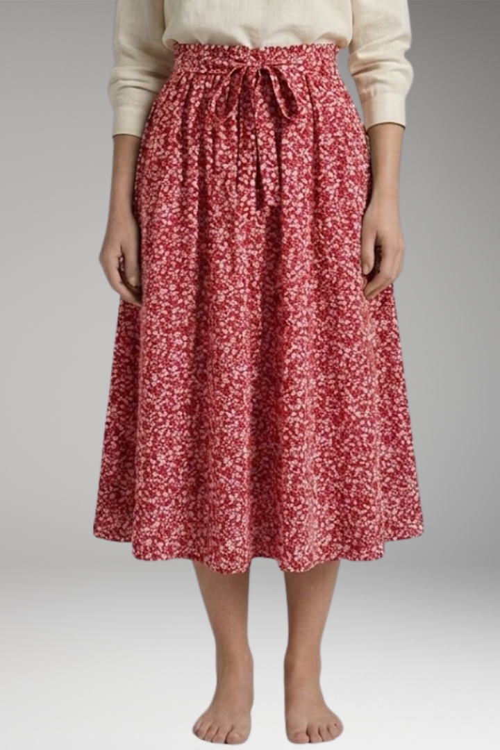 Women’s Midi Skirt with High Waist and Floral Print