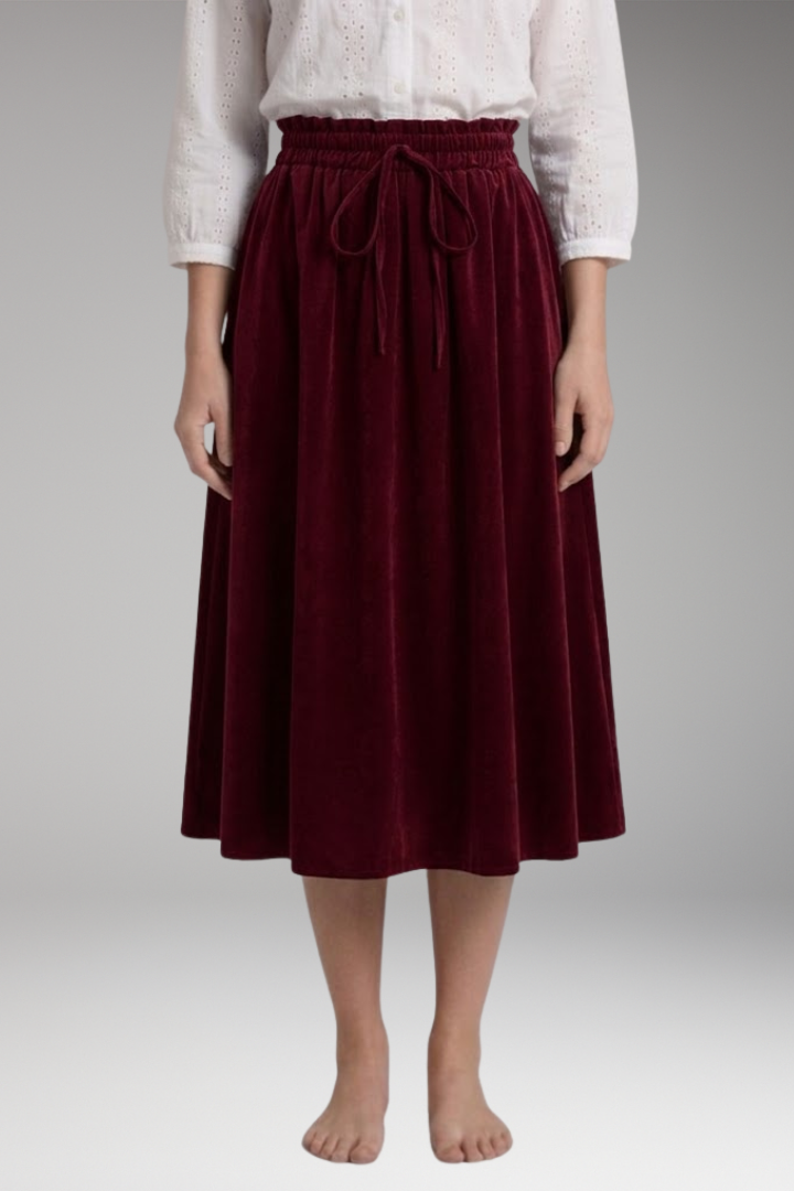 Women’s Midi Skirt with High Waist and Floral Print
