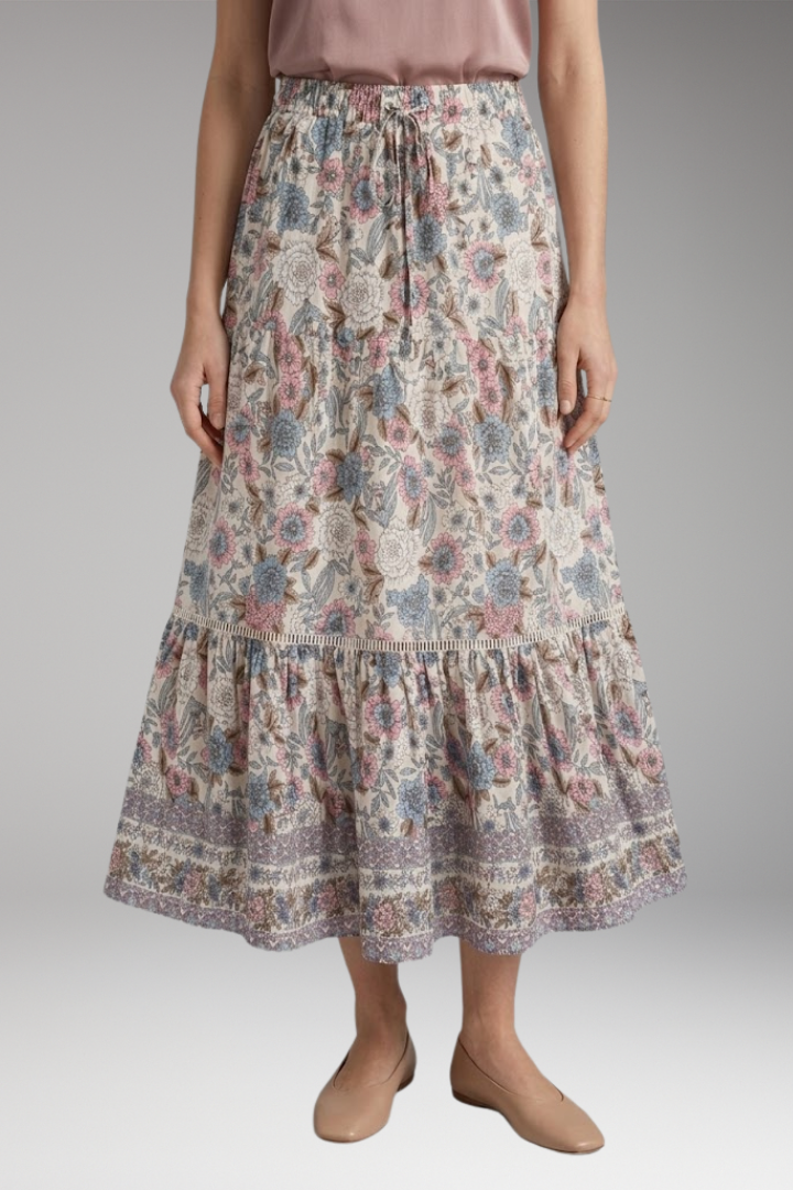 Women’s Midi Skirt with High Waist and Hemmed Bottom