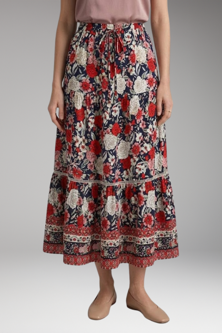 Women’s Midi Skirt with High Waist and Hemmed Bottom