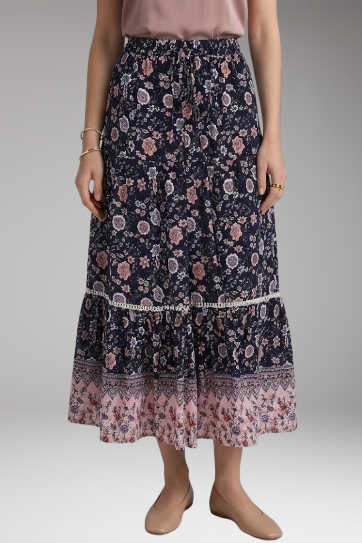 Women’s Midi Skirt with High Waist and Hemmed Bottom