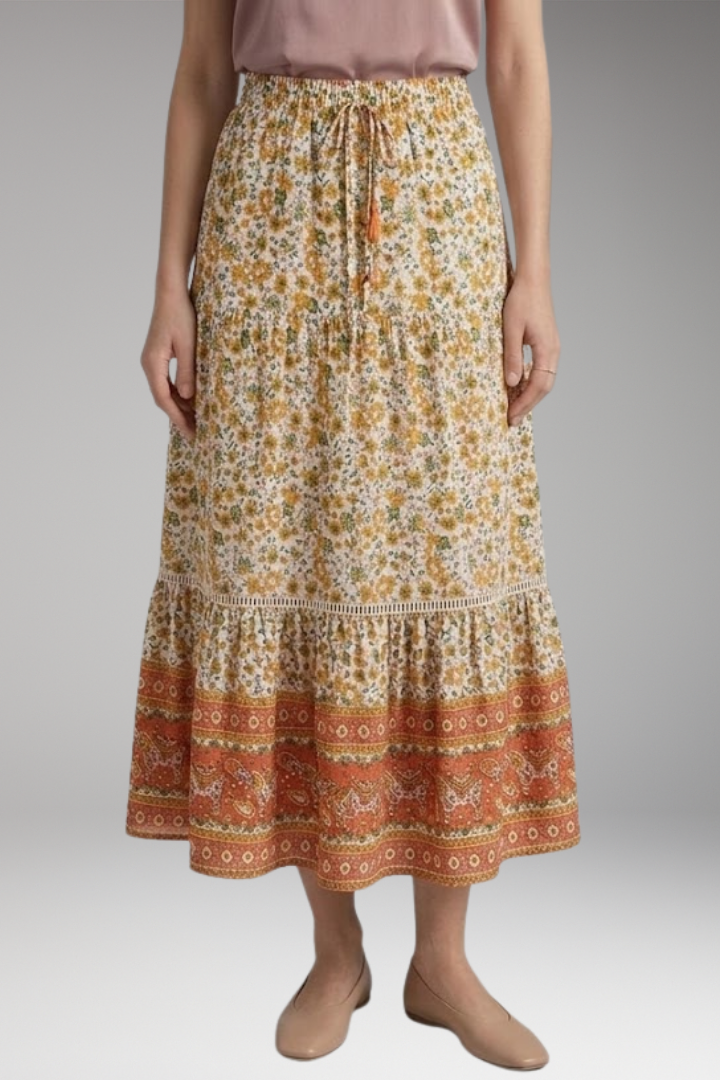 Women’s Midi Skirt with High Waist and Hemmed Bottom