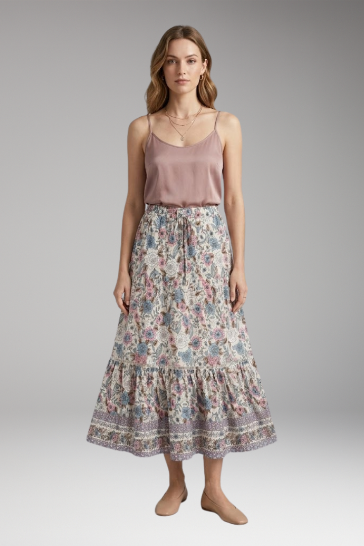 Women’s Midi Skirt with High Waist and Hemmed Bottom