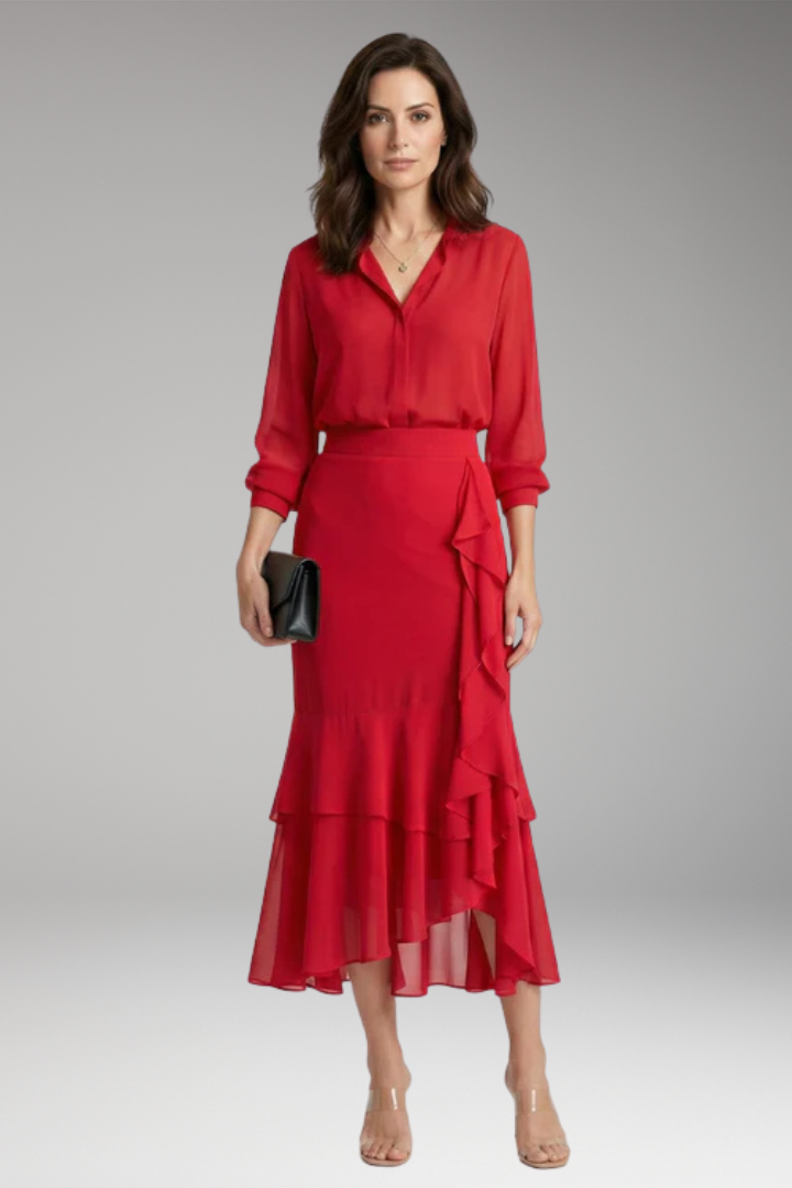 Women’s Midi Skirt with High-Waist and High-Low Hem