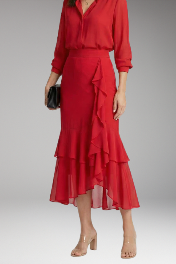 Women’s Midi Skirt with High-Waist and High-Low Hem