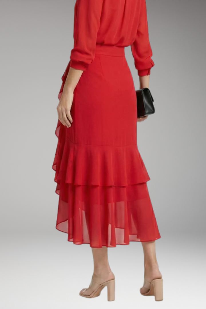 Women’s Midi Skirt with High-Waist and High-Low Hem
