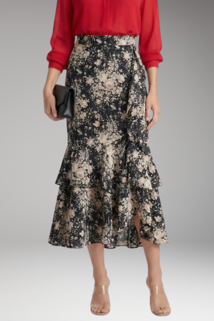 Women’s Midi Skirt with High-Waist and High-Low Hem
