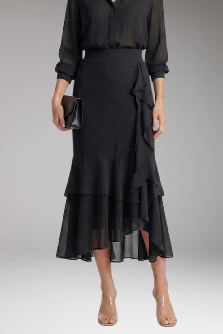 Women’s Midi Skirt with High-Waist and High-Low Hem