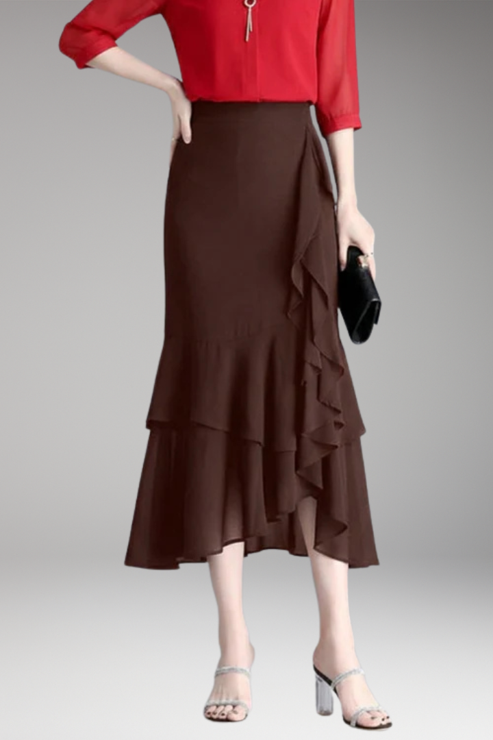 Women’s Midi Skirt with High-Waist and High-Low Hem