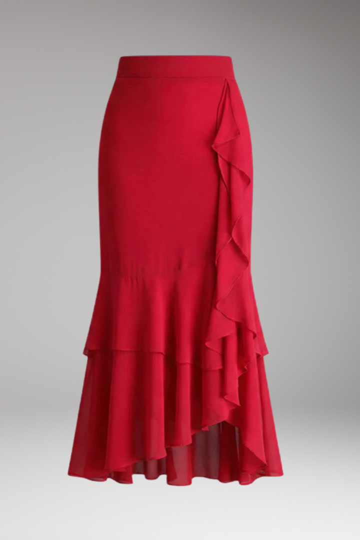 Women’s Midi Skirt with High-Waist and High-Low Hem