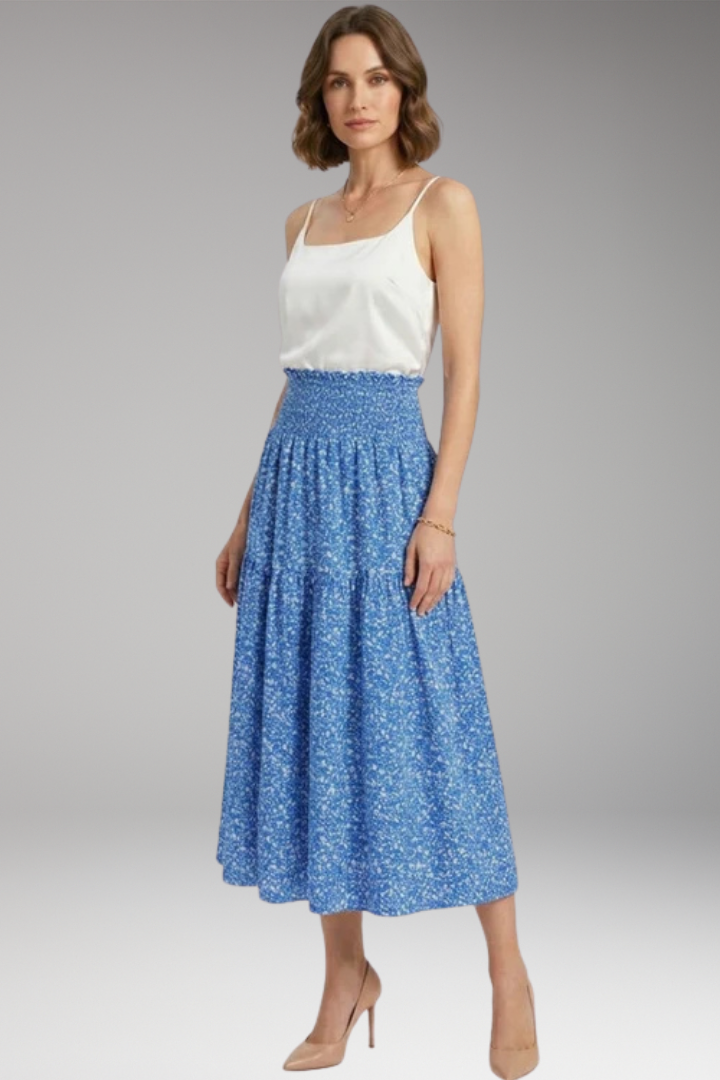 Women’s Midi Skirt with High Waist and Patterned Design