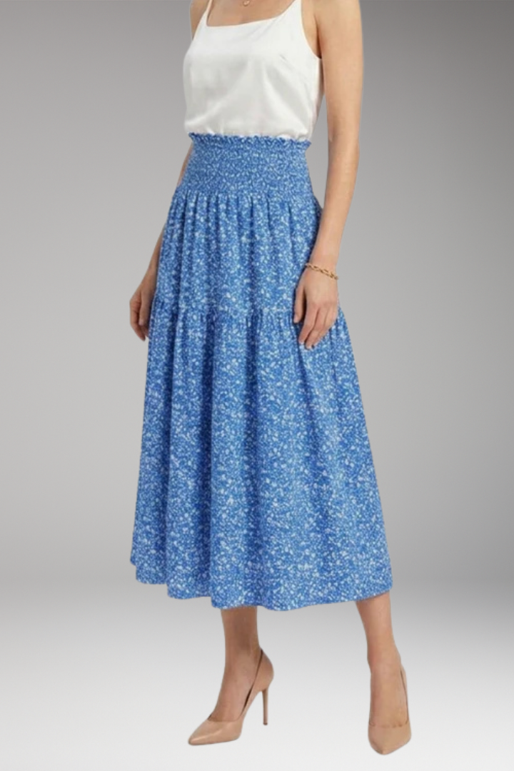 Women’s Midi Skirt with High Waist and Patterned Design