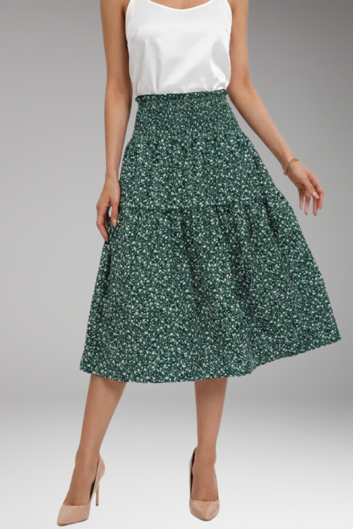 Women’s Midi Skirt with High Waist and Patterned Design