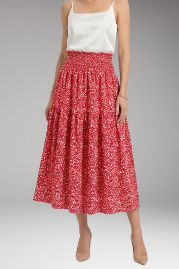 Women’s Midi Skirt with High Waist and Patterned Design