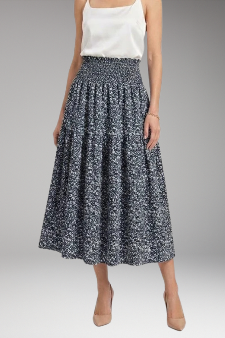 Women’s Midi Skirt with High Waist and Patterned Design