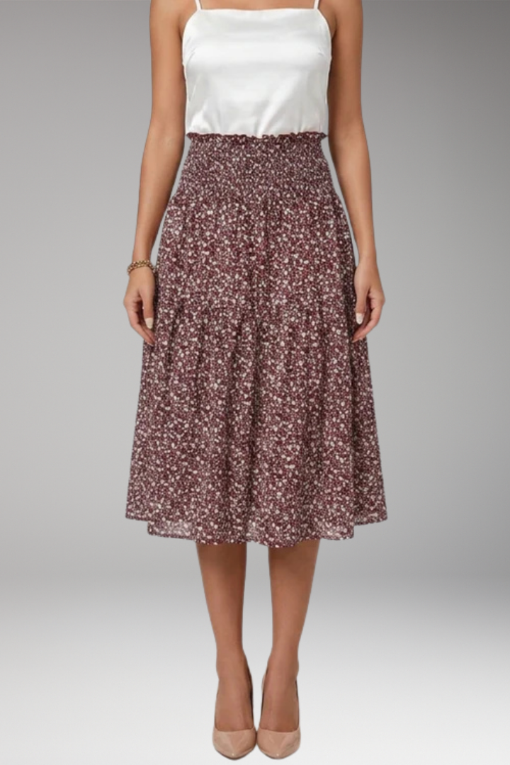 Women’s Midi Skirt with High Waist and Patterned Design