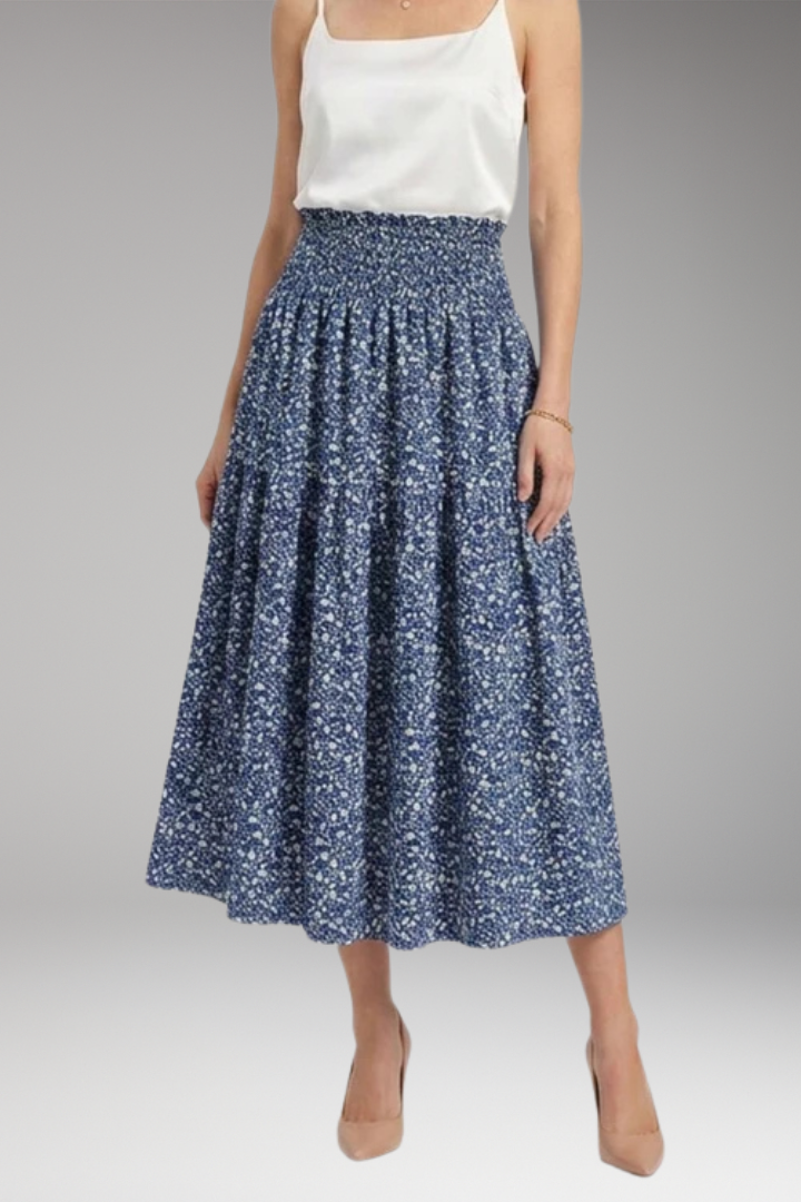 Women’s Midi Skirt with High Waist and Patterned Design