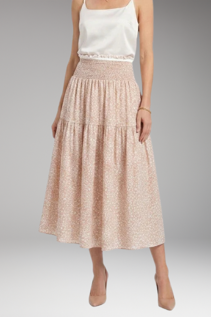 Women’s Midi Skirt with High Waist and Patterned Design