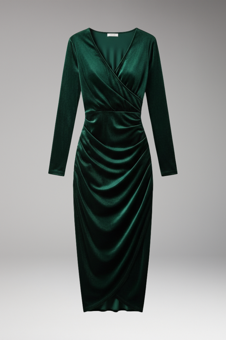 Women's Midi Velvet Dress with Flowing Silhouette and Stylish Accents