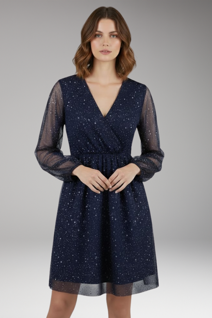 Women's Mini Dress with Balloon Sleeves and Surplice Neckline
