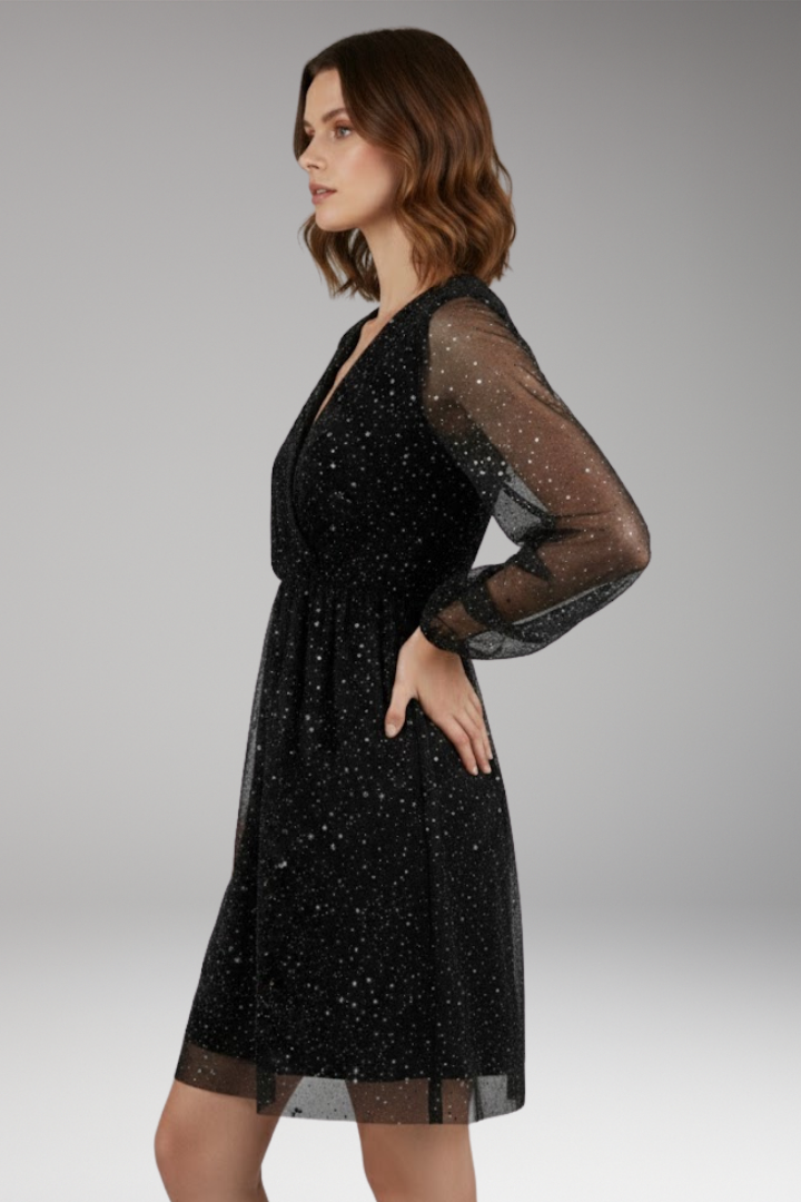 Women's Mini Dress with Balloon Sleeves and Surplice Neckline