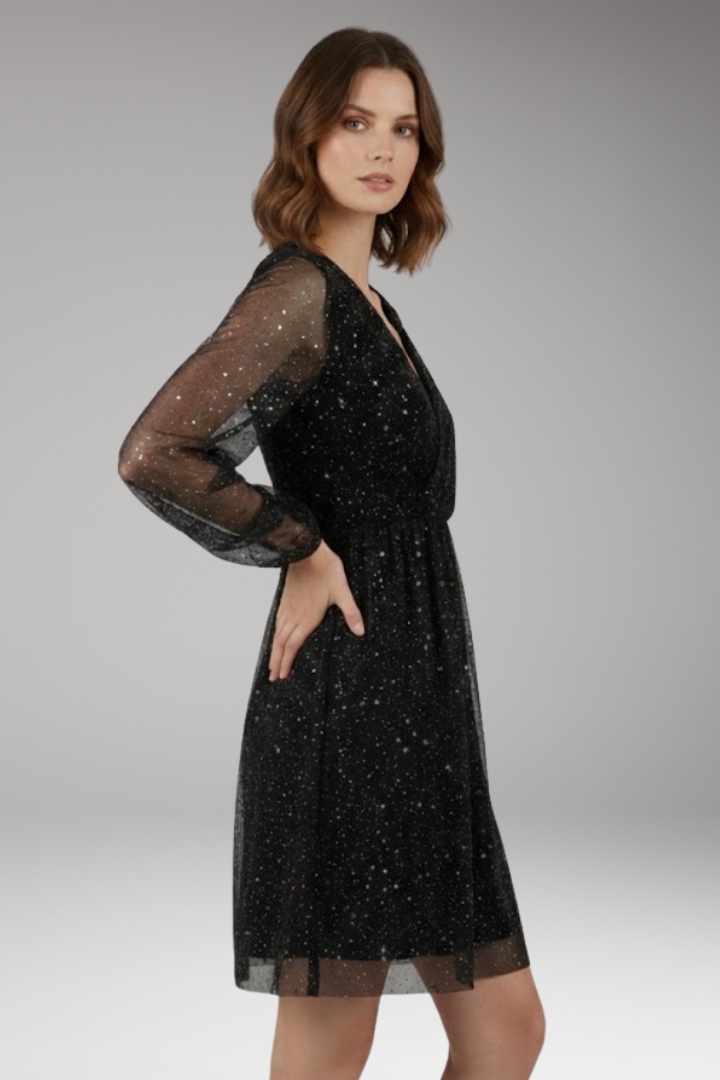 Women's Mini Dress with Balloon Sleeves and Surplice Neckline