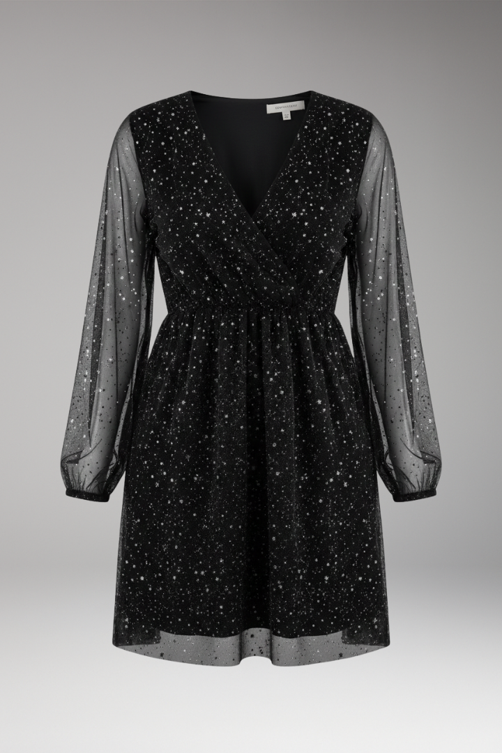 Women's Mini Dress with Balloon Sleeves and Surplice Neckline