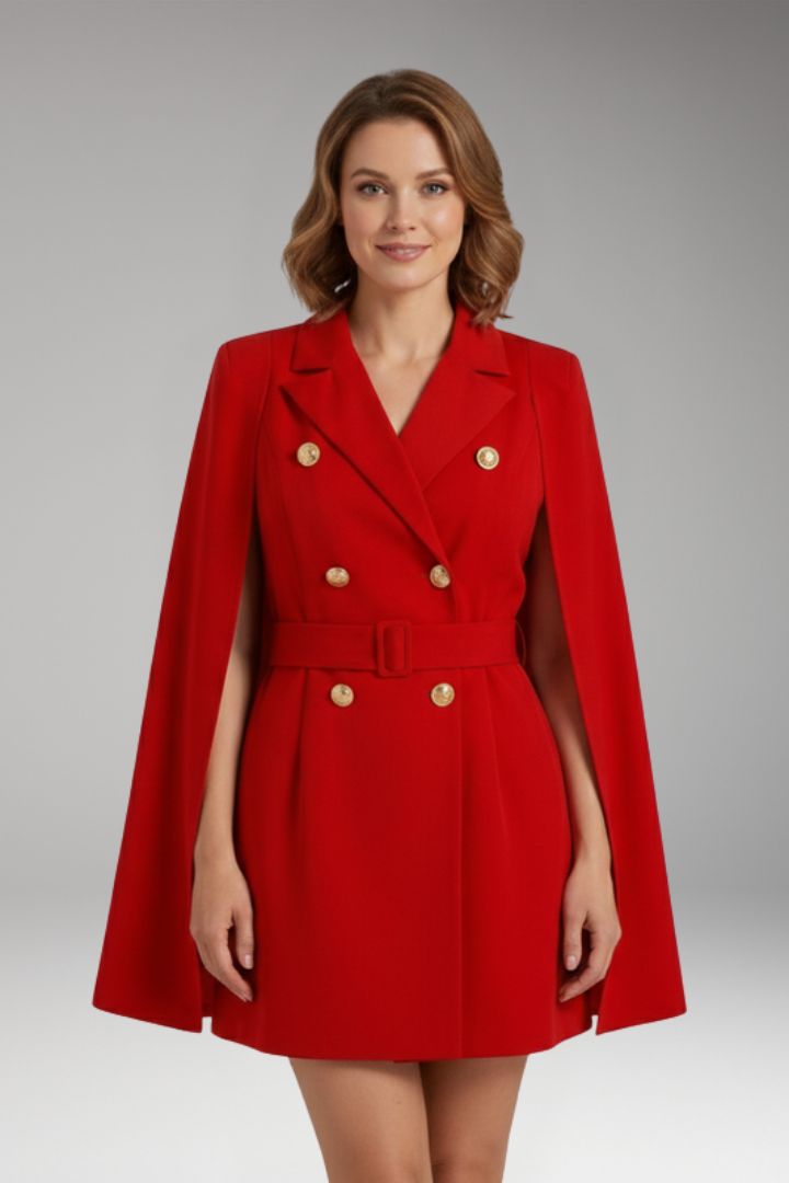 Women's Mini Dress with Cape Sleeves and Belt