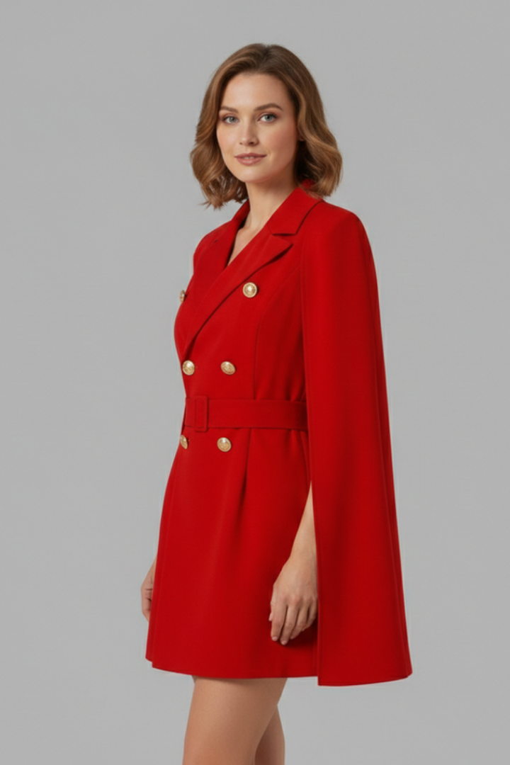 Women's Mini Dress with Cape Sleeves and Belt