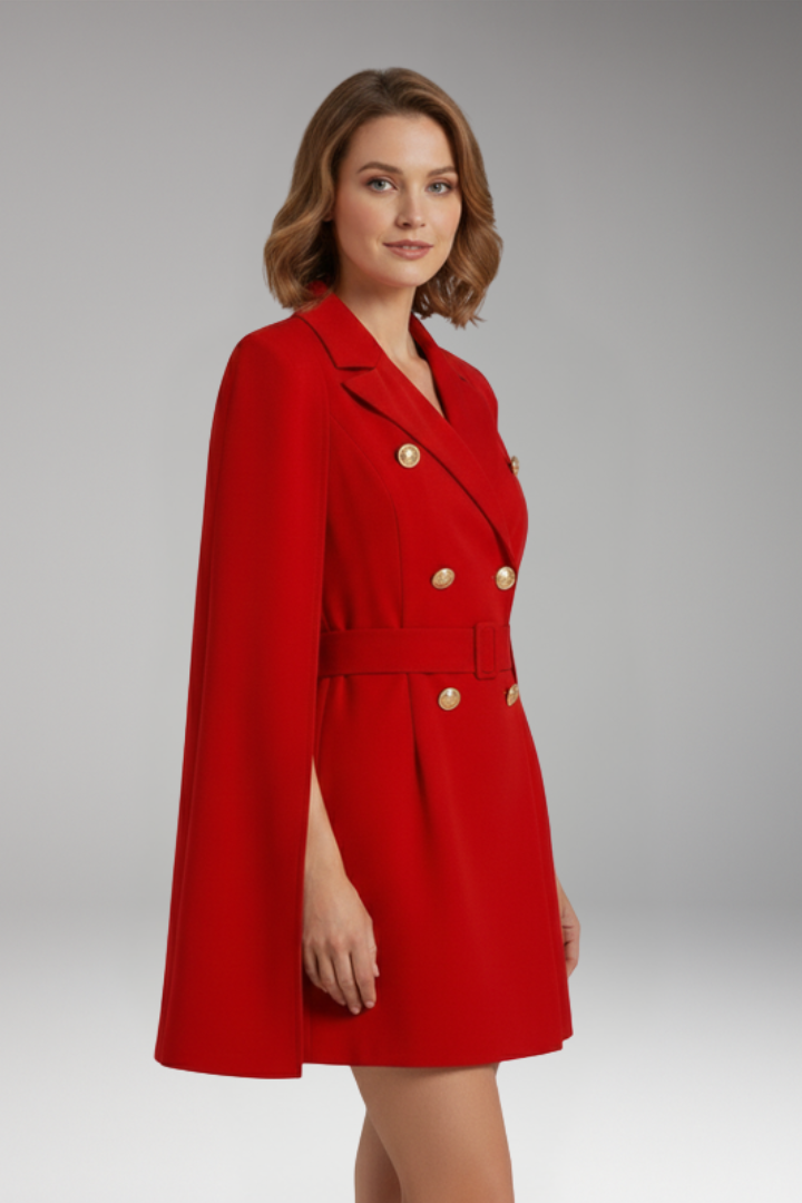 Women's Mini Dress with Cape Sleeves and Belt