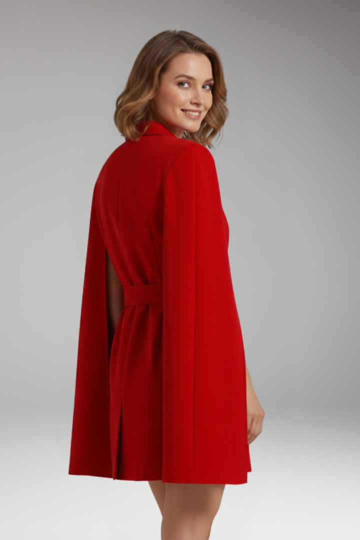 Women's Mini Dress with Cape Sleeves and Belt