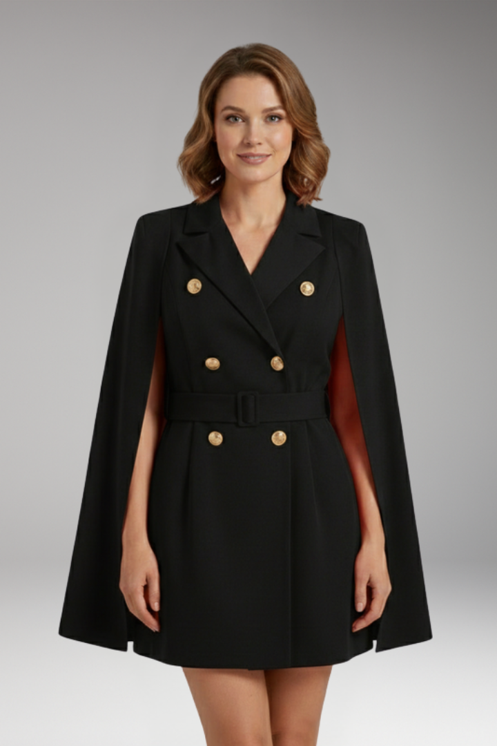 Women's Mini Dress with Cape Sleeves and Belt