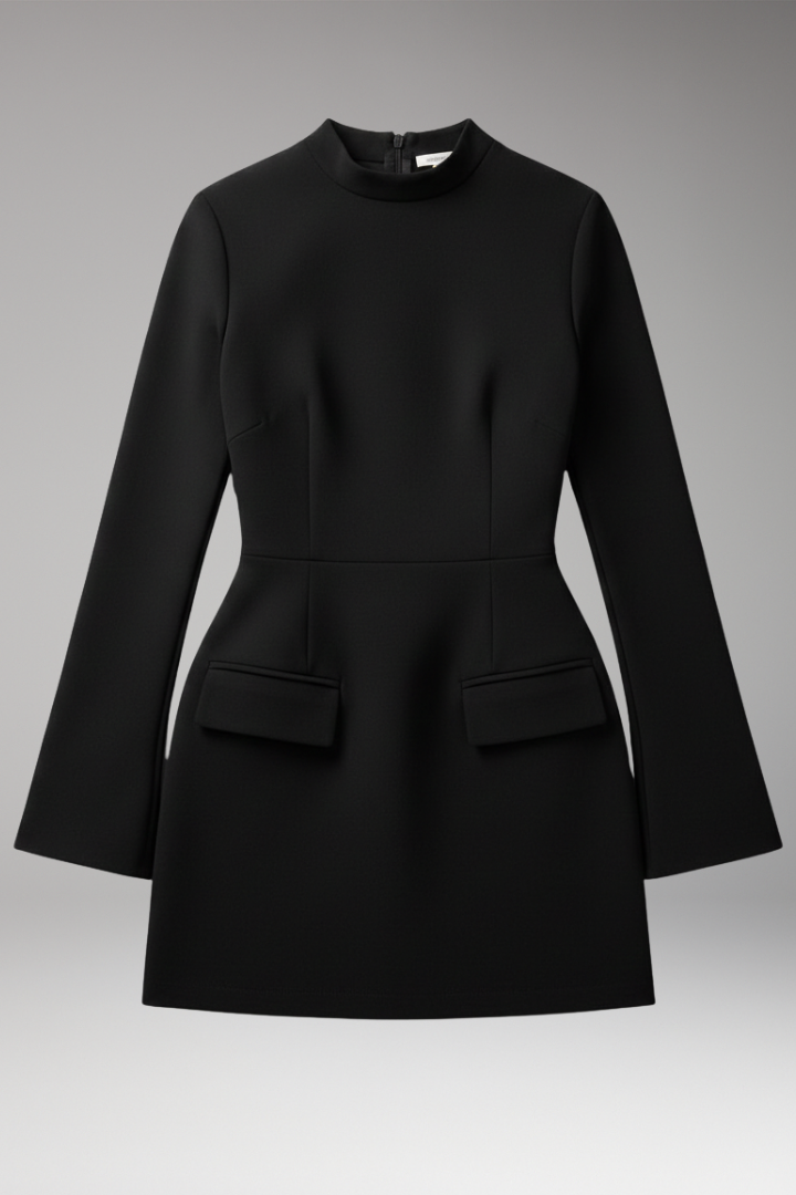 Women's Mini Dress with Fitted Cut and Wide Sleeves
