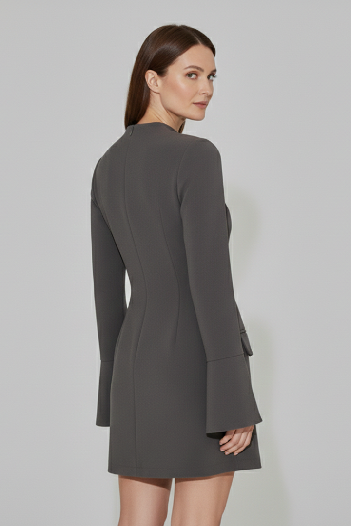 Women's Mini Dress with Long Sleeves and Stand-Up Collar