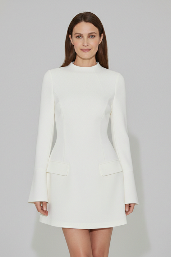 Women's Mini Dress with Long Sleeves and Stand-Up Collar