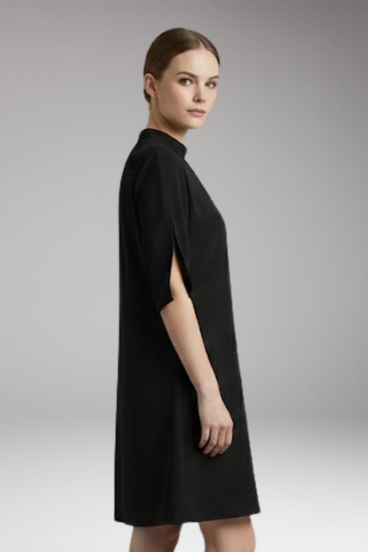 Women's Mini Dress with Mock Neck and Short Slit Sleeves