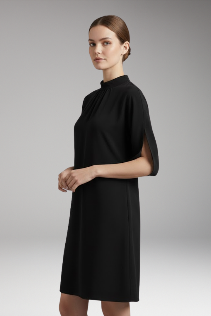 Women's Mini Dress with Mock Neck and Short Slit Sleeves