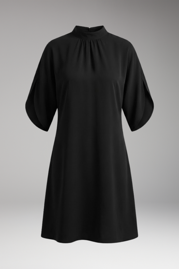 Women's Mini Dress with Mock Neck and Short Slit Sleeves